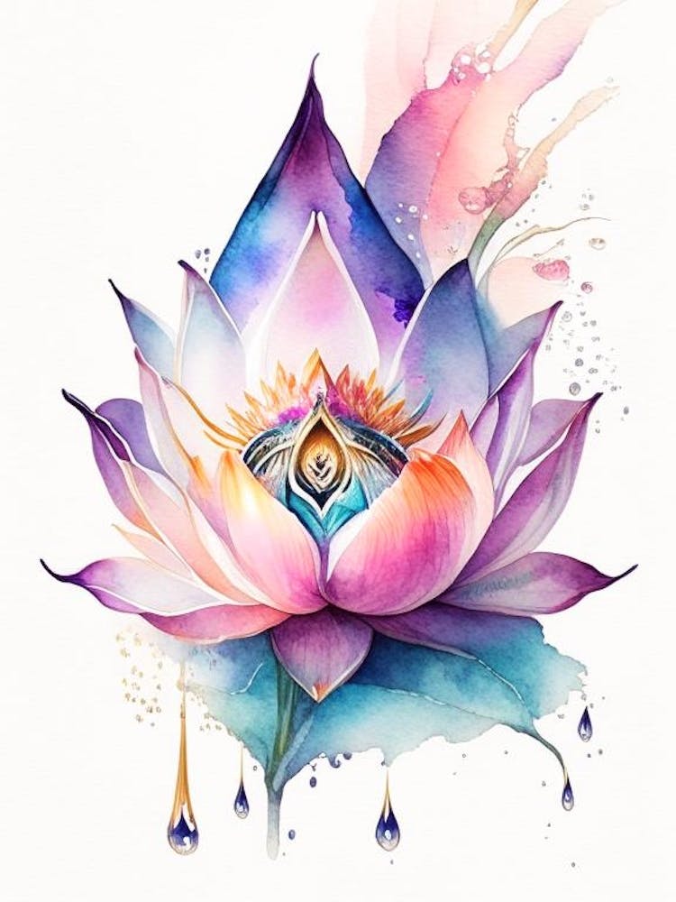 Lotus Flower, Symbol, Third Eye Watercolour 4