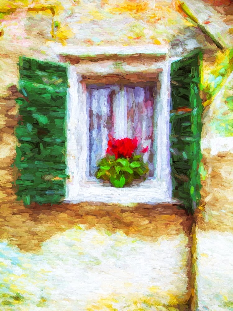 Red Flowers & Green Shutters