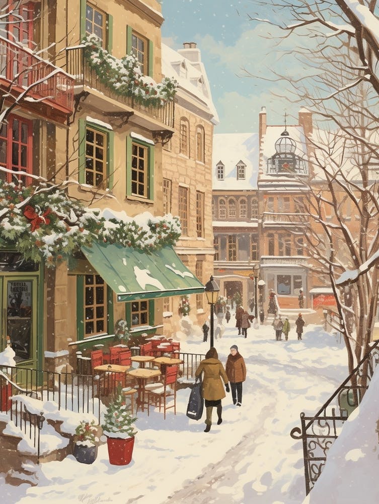 Vintage Winter Illustration Quebec City Canada 3