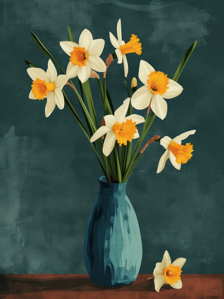 Daffodil Flowers On A Table   Contemporary Illustration 2