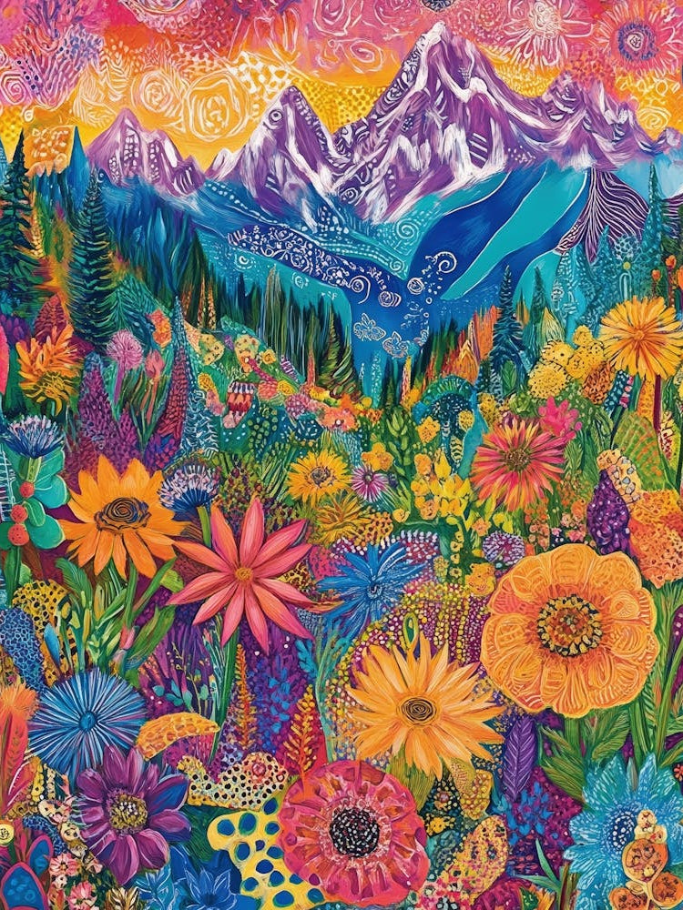 Colorful Landscape With Mountain and Flowers 23