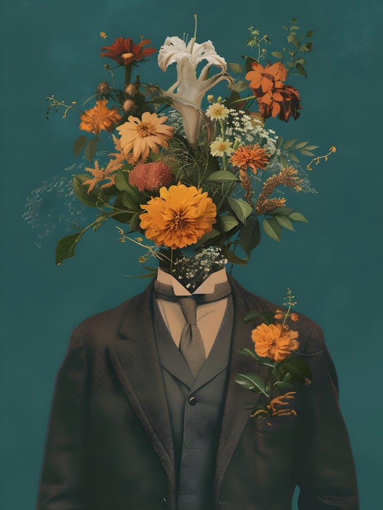 Flowers On A Man'S Head 1