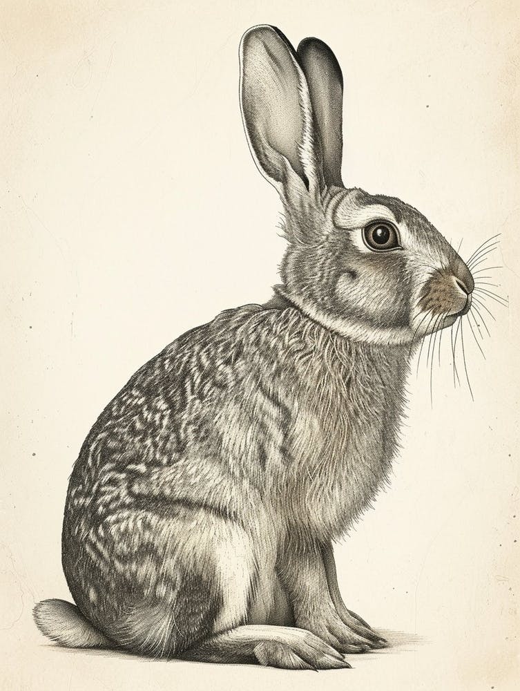 American Sable Black Blockprint Rabbit Illustration 3