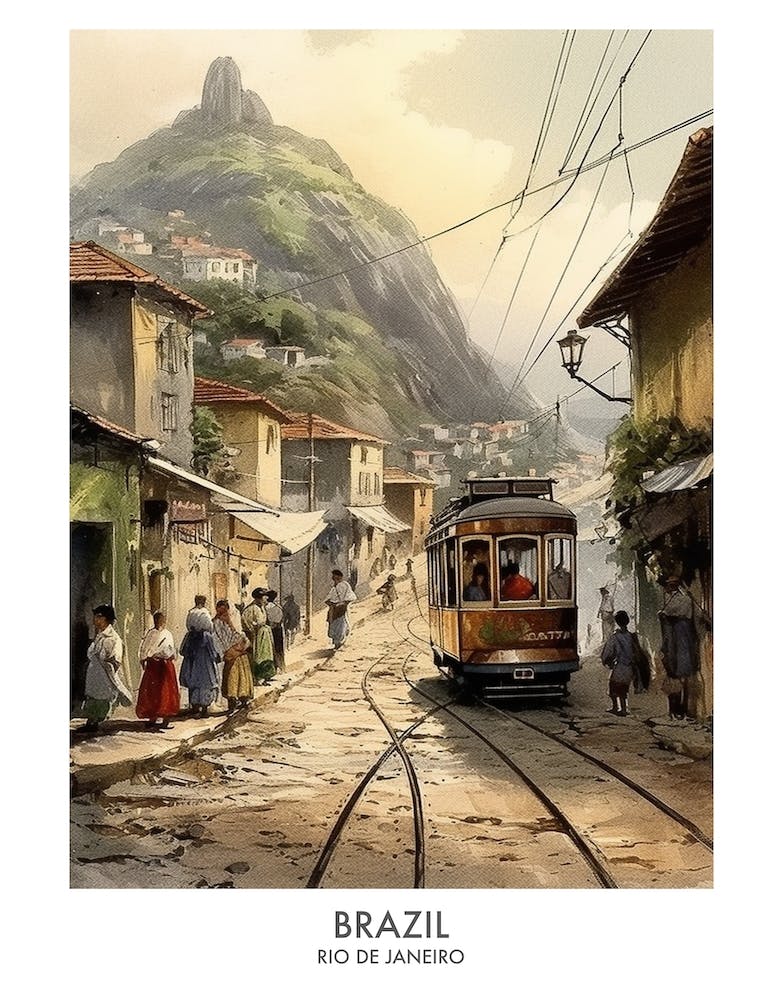 Rio De Janeiro, Brazil 4 Watercolor Travel Poster