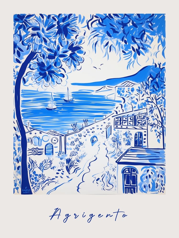 Agrigento Italy Blue Drawing Poster