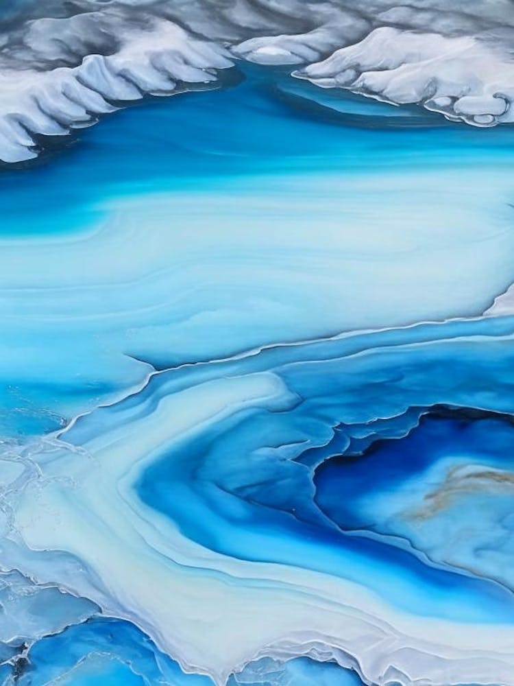Hot Springs Waterscape Marble Acrylic Painting 1