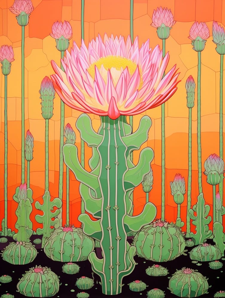 Mexican Style Cactus Illustration Acanthocalycium Cactus 1