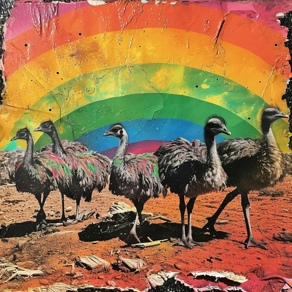 Rainbow Retro Ostrich Collage 4