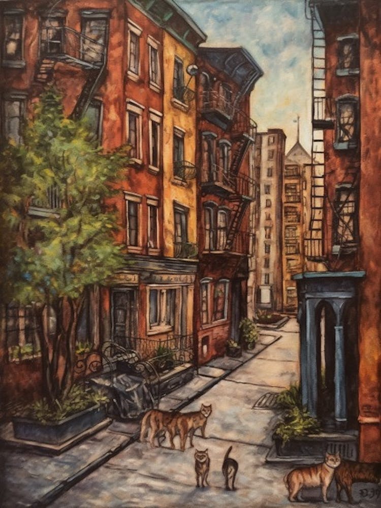 Painting Of New York With A Cat In The Style Of Renaissance, Da Vinci 4