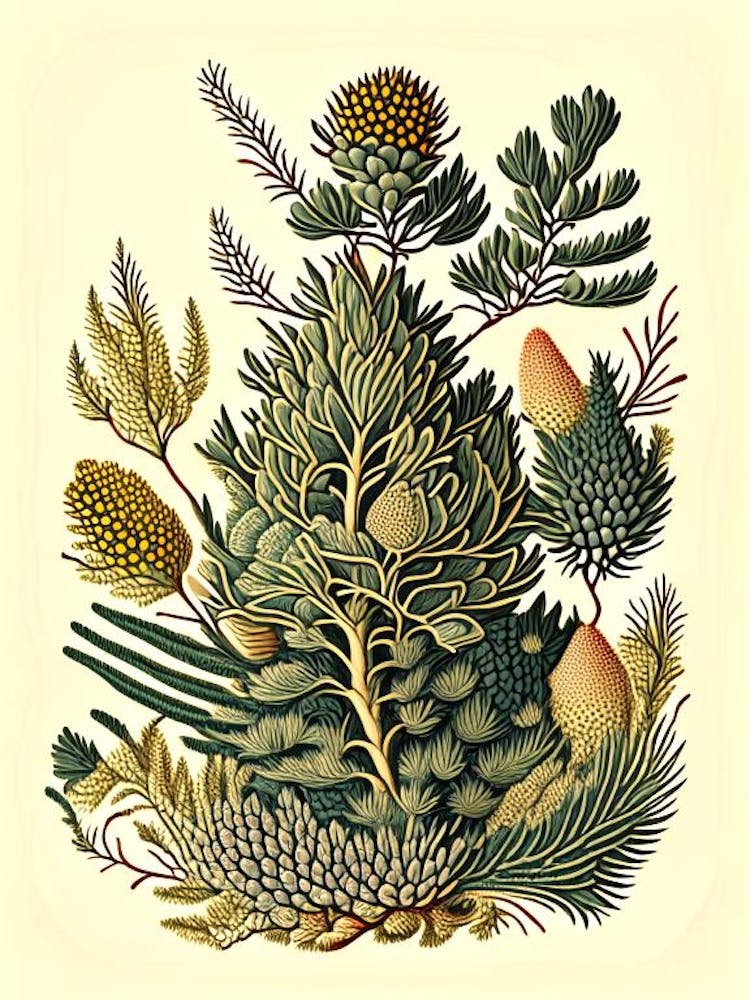Running Pine Wildflower Vintage Botanical