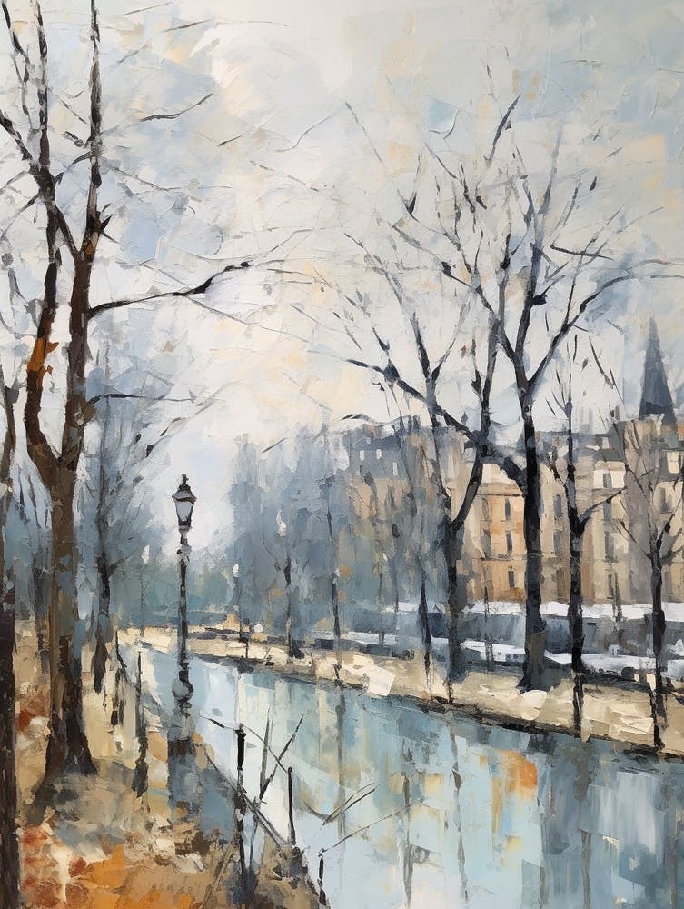 Winter City Park Painting Parc De La Vilette Paris 3