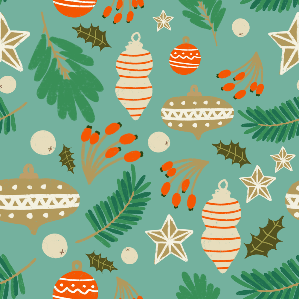 Christmas Baubles And Winter Foliage Light Blue