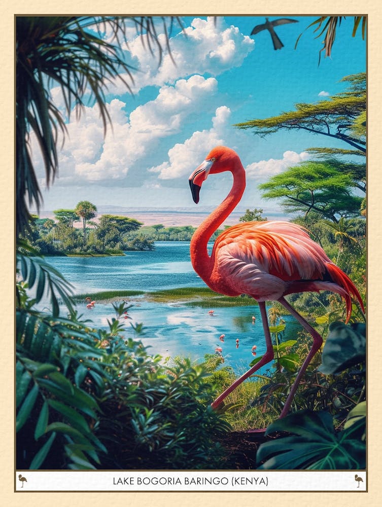 Greater Flamingo Lake Bogoria Baringo Kenya Tropical Illustration 1 Poster