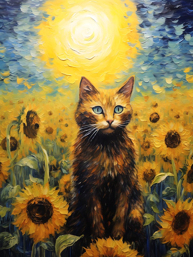 Cat Sunflowers Wall Art 2
