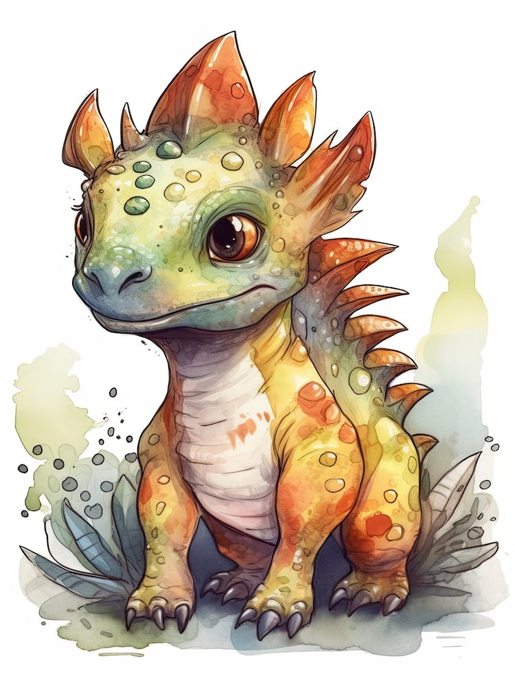 Leptoceratops Cute Dinosaur Watercolour 2