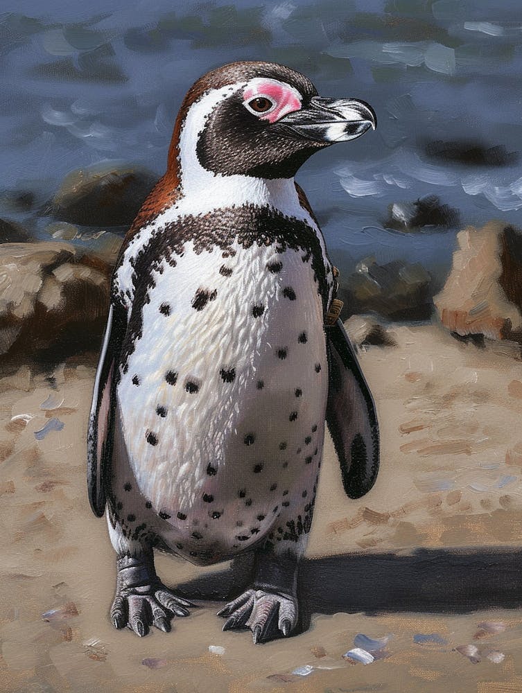 African Penguin Livingston Island Oil Painting 3