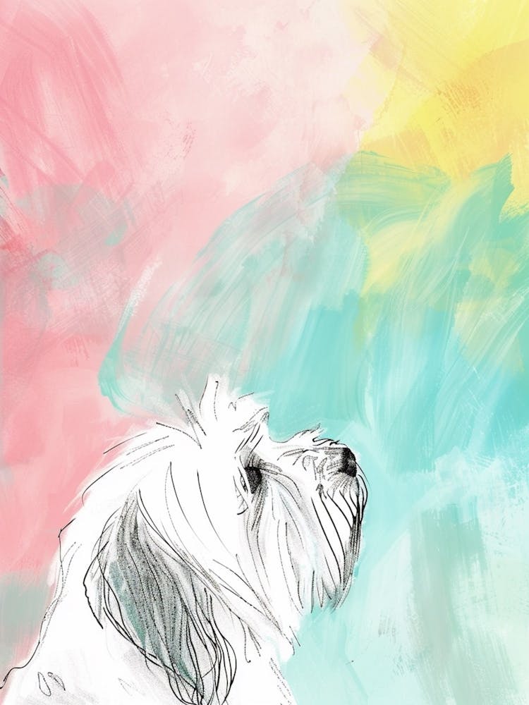 Coton De Tulear Dog Pastel Line Watercolour Illustration  1