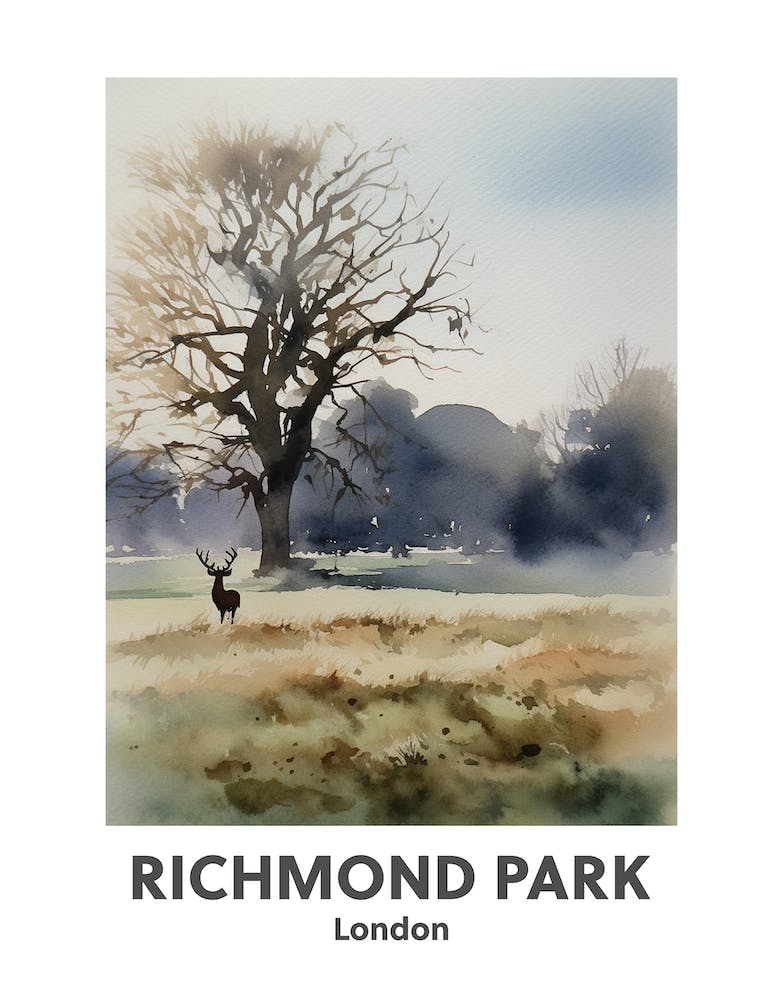 Richmond Park, London 3 Watercolour Travel Poster