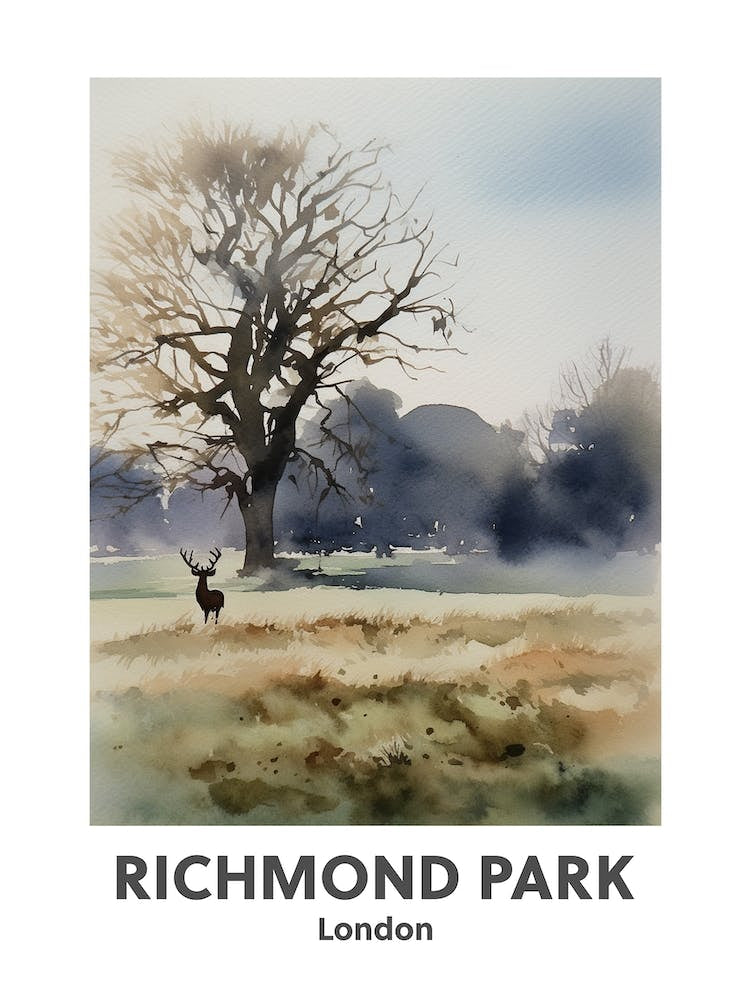Richmond Park, London 3 Watercolour Travel Poster