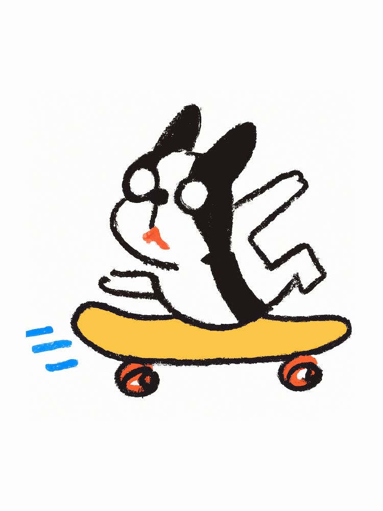 Kawaii Pug Dog On A Skateboard