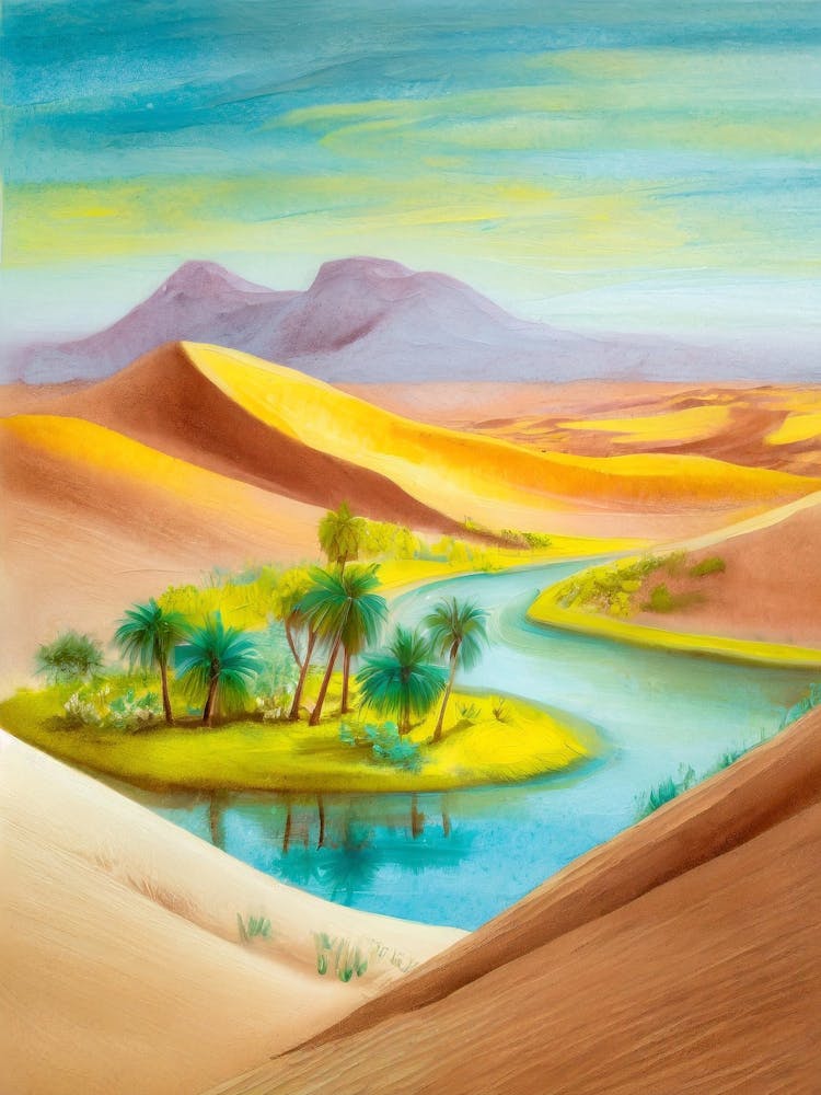 The Juxtaposition Of Desert Dunes With A Lush Oasis