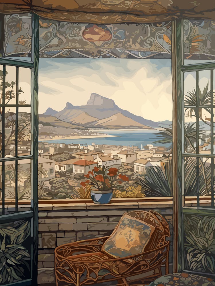 A Window View Of Cape Town In The Style Of Art Nouveau 1