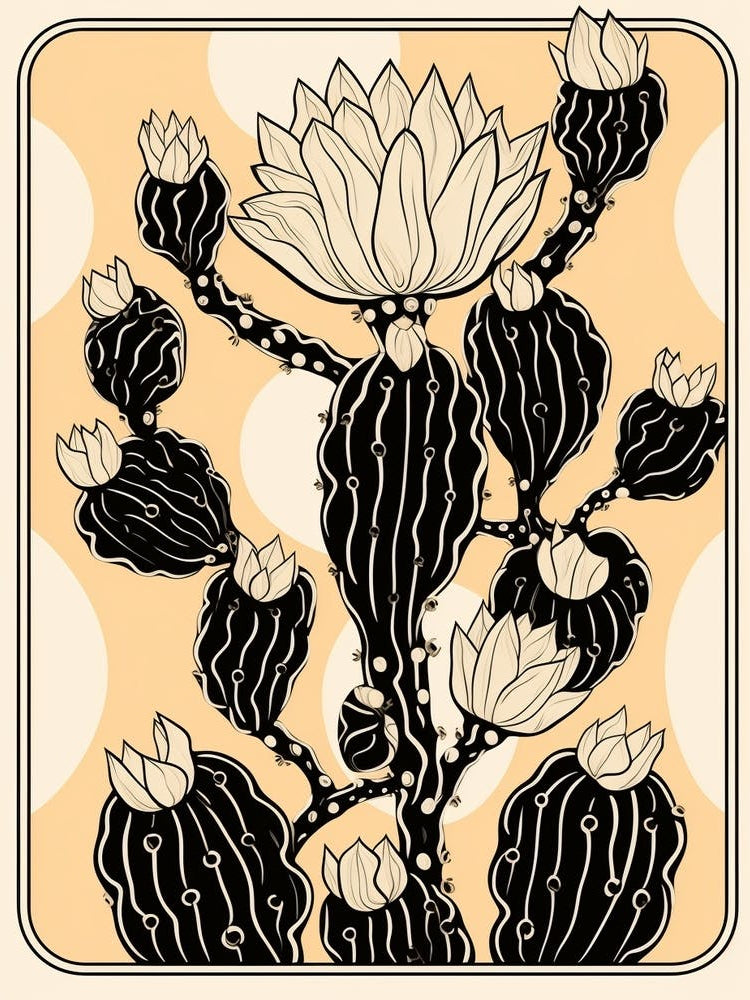 B&W Cactus Illustration Opuntia Fragilis 3
