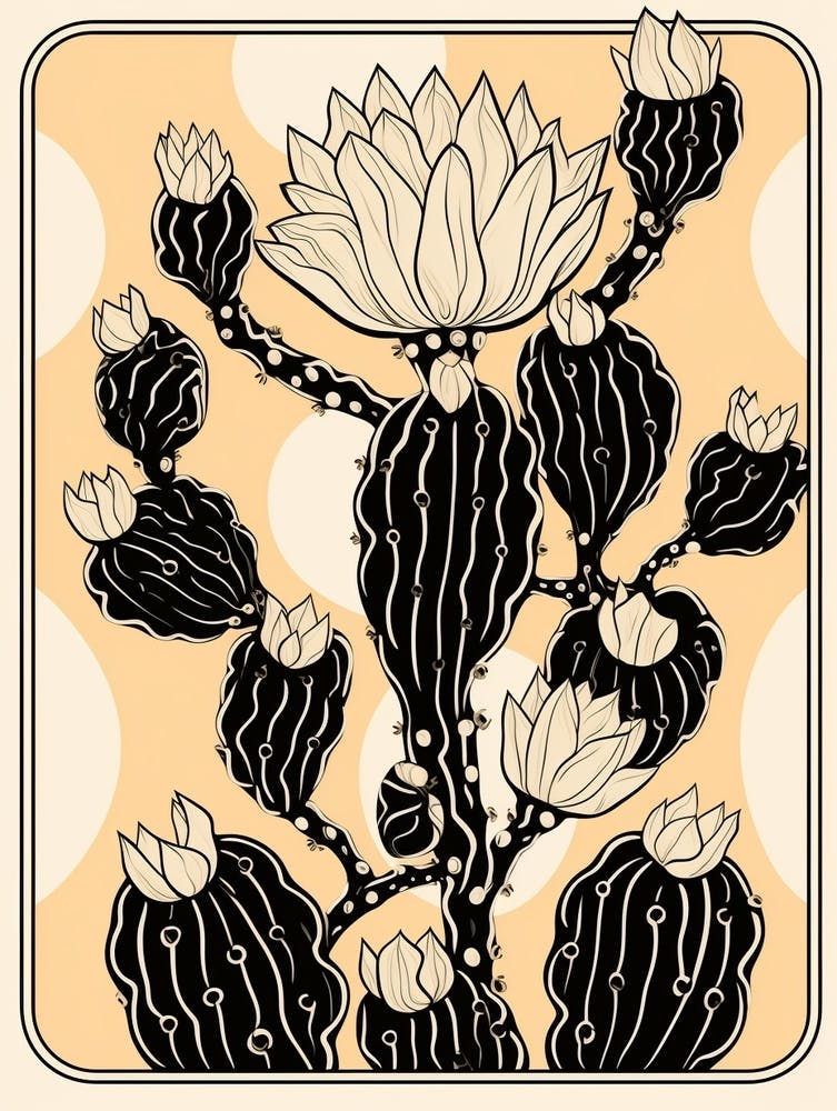 B&W Cactus Illustration Opuntia Fragilis 3