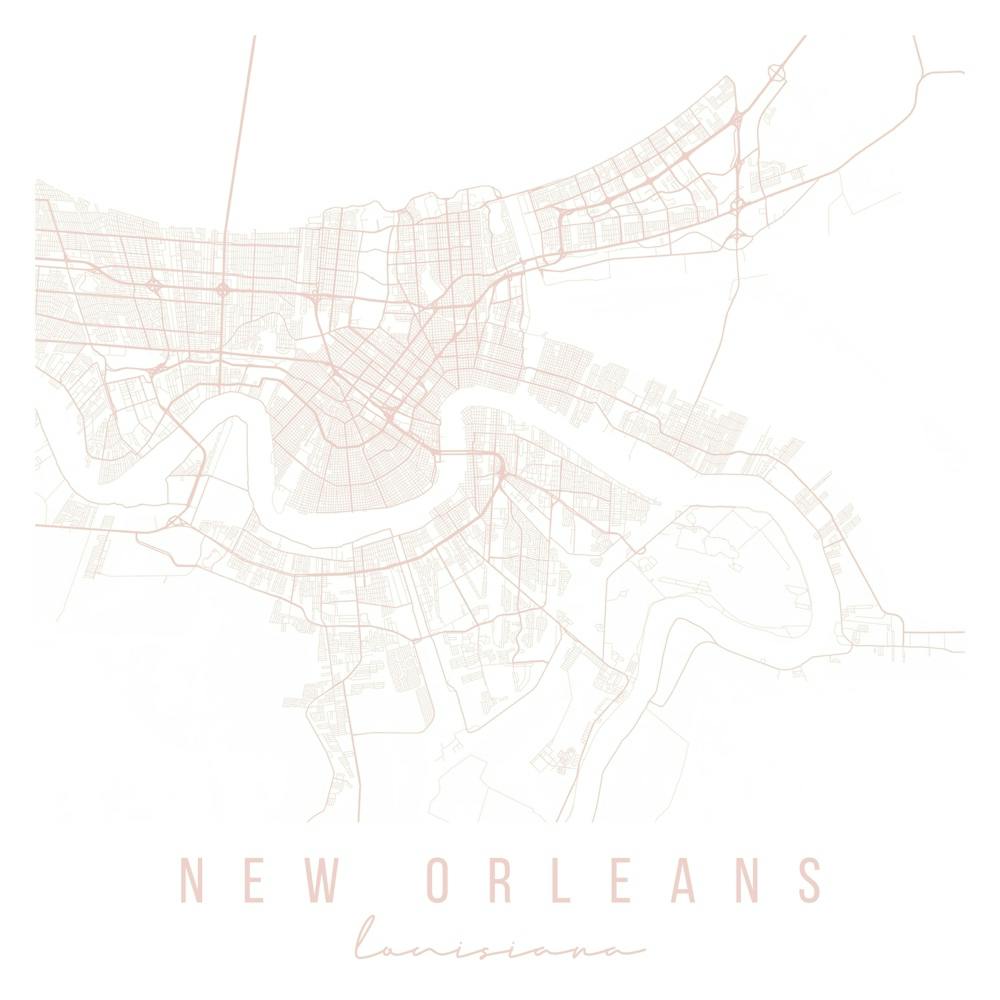 New Orelans Louisiana Light Pink Minimal Street Map Square