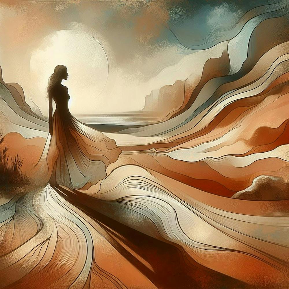 Abstract Woman Walking In The Desert earth tones