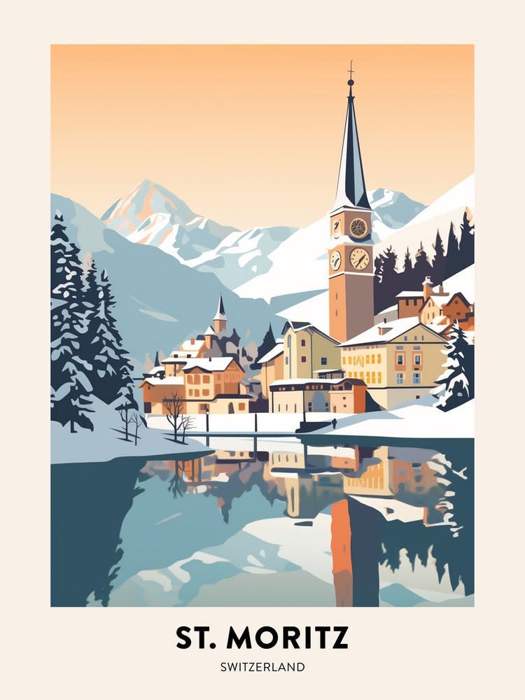 Vintage Winter Travel Poster St Moritz Switzerland 2