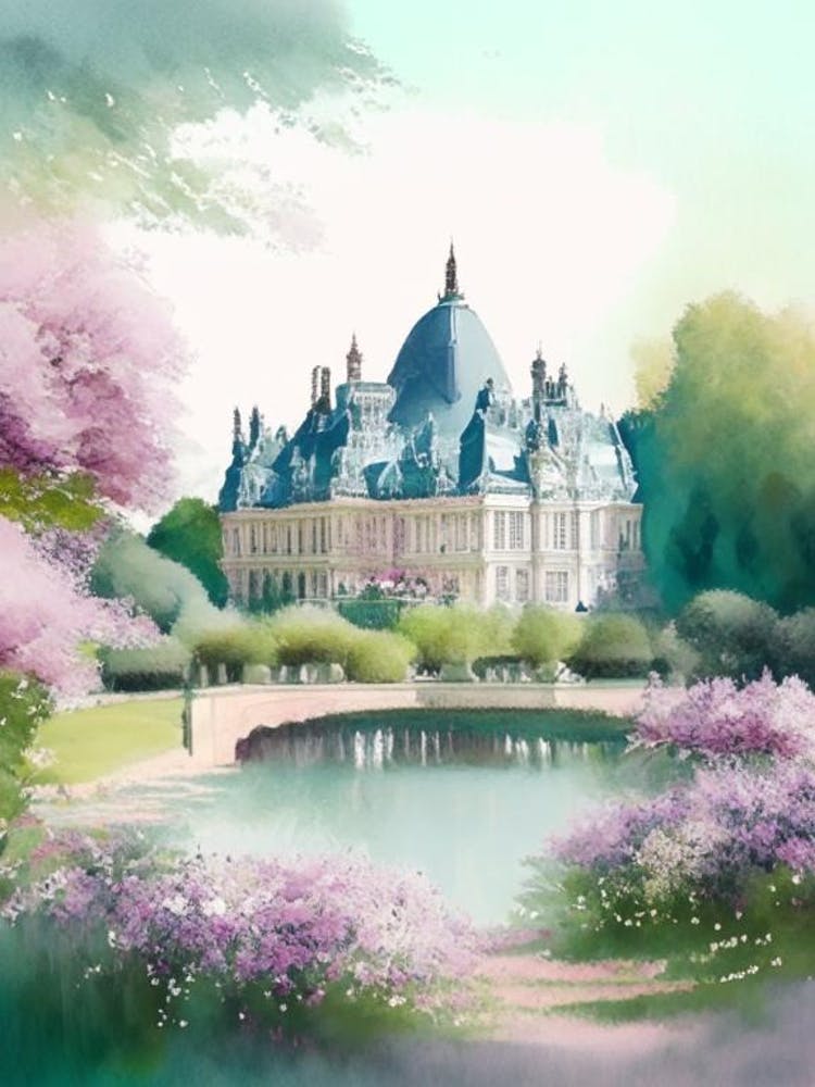 Château De Chantilly Gardens, 1, France Pastel Watercolour