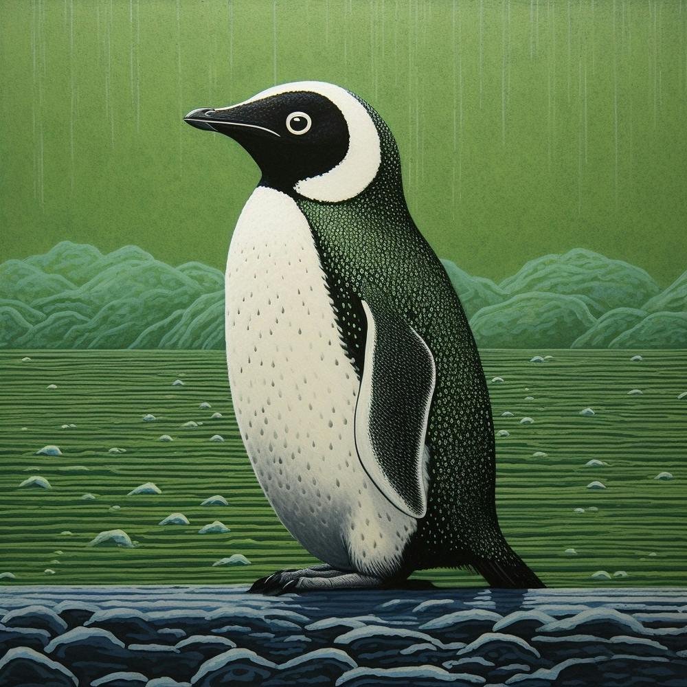 Ohara Koson Inspired Bird Painting Penguin 2 Square