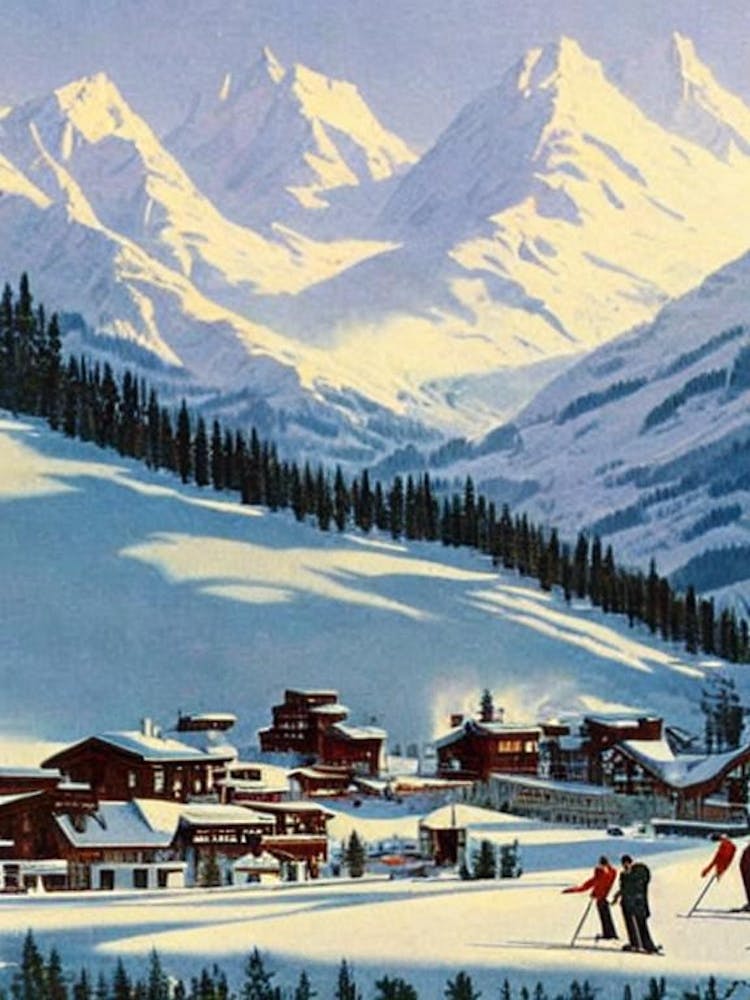 Les Deux Alpes, France Ski Resort Vintage Landscape 3 Skiing Poster
