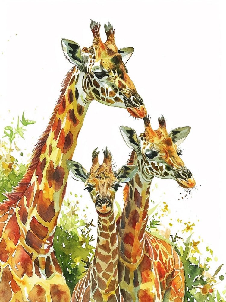 Giraffe Family Watercolour 3
