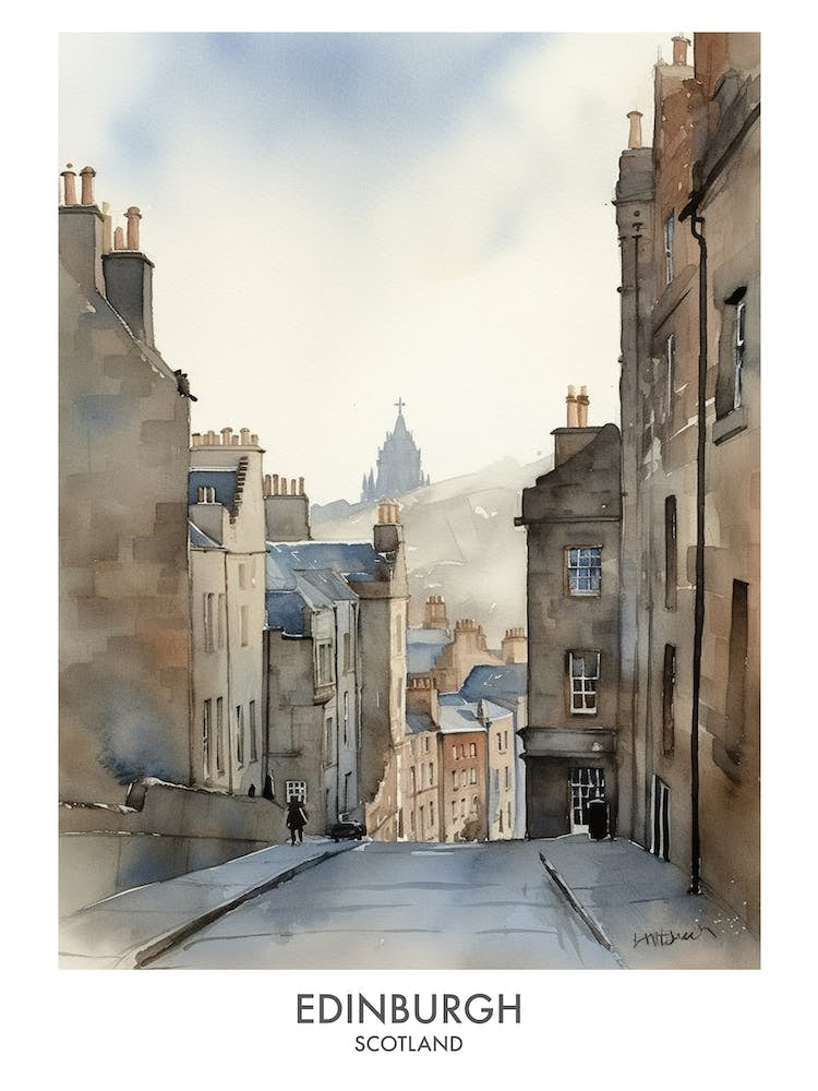Edinburgh Scotland Watercolour Travel Poster 1