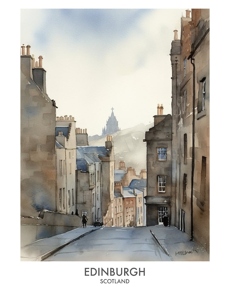 Edinburgh Scotland Watercolour Travel Poster 1