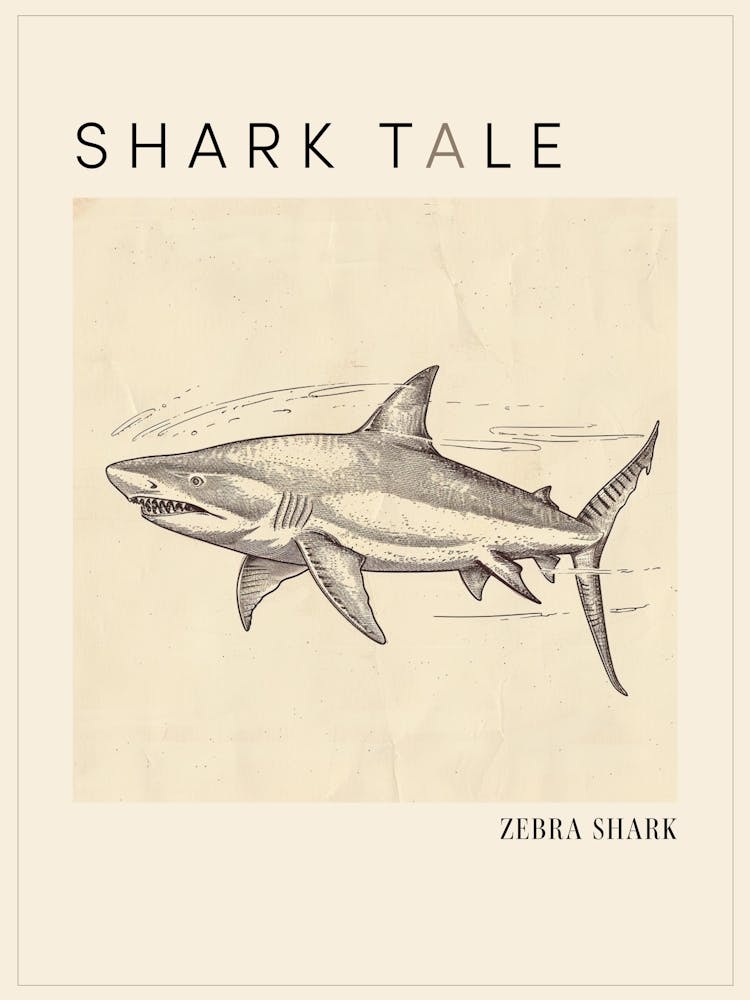 Zebra Shark Vintage Illustration 1 Poster