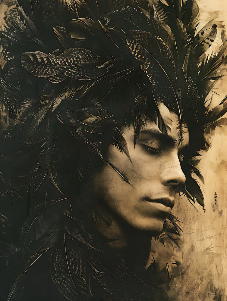 Whimsical Dark Feathers Man 14