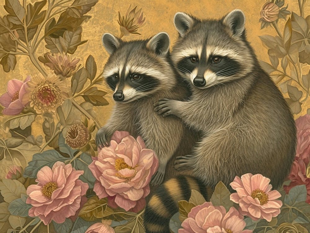 Floral Animal Illustration Raccoon 3