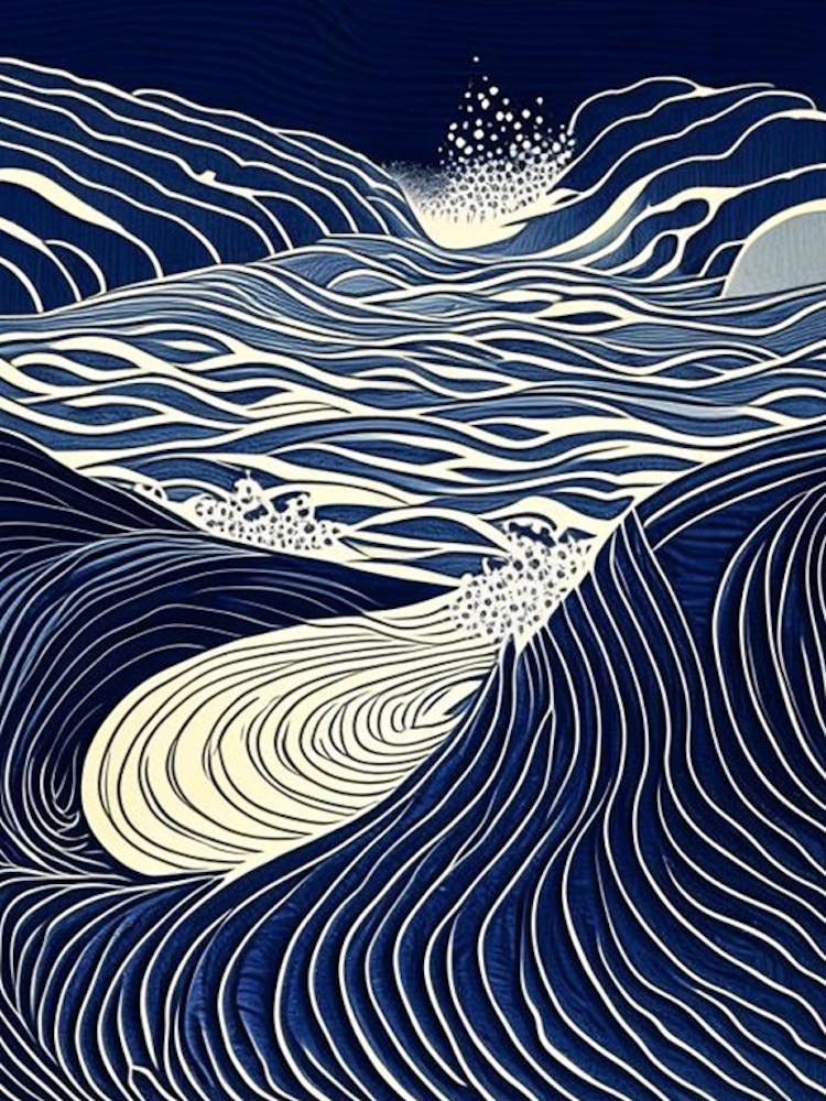 Whirlpool Water Waterscape Linocut 1