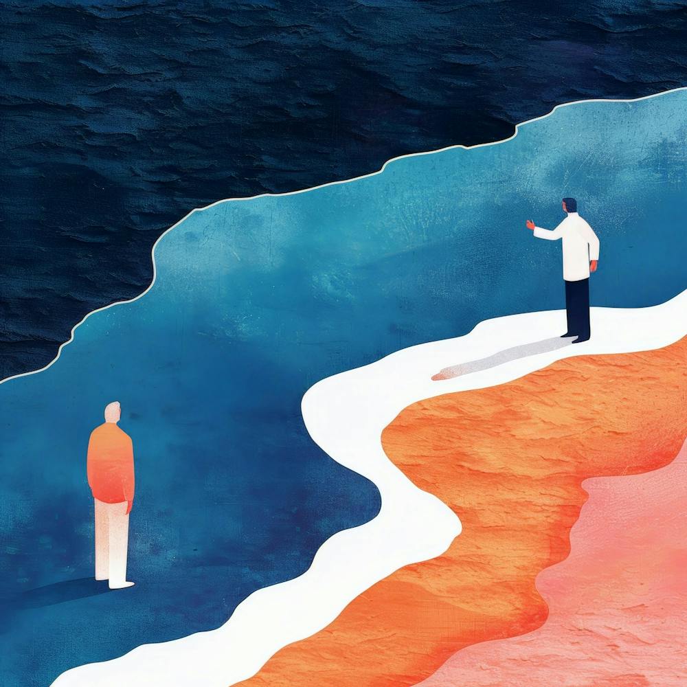 Illustration Of Two People Standing On The Beach