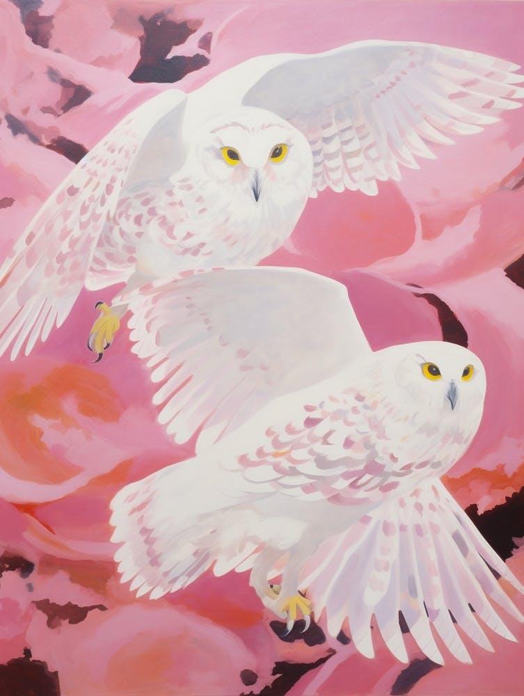 Pink Ethereal Bird Painting Snowy Owl 1