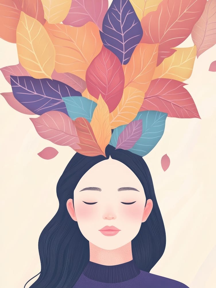 Autumn Leaves On A Woman'S Head