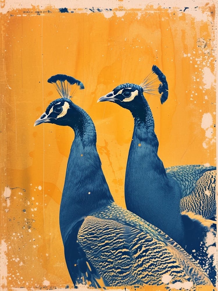 Deux Paons Vintage Orange et Bleu 2