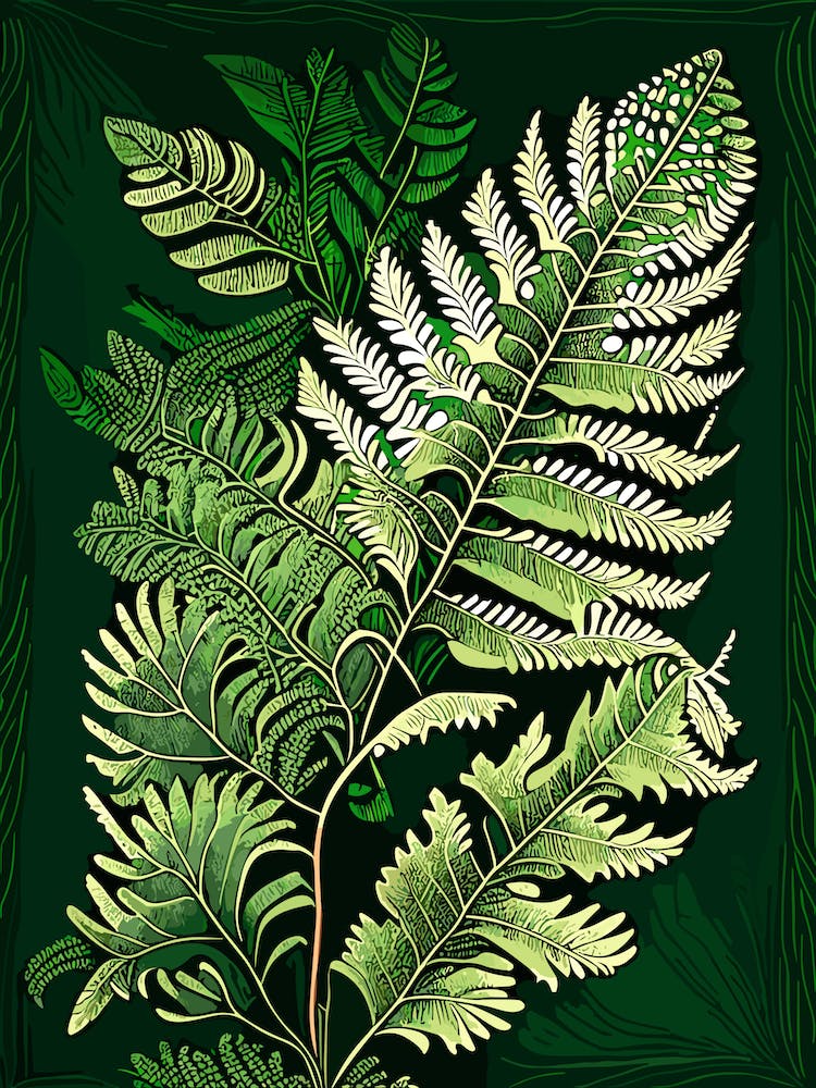 Beech Fern Wildflower Vintage Botanical