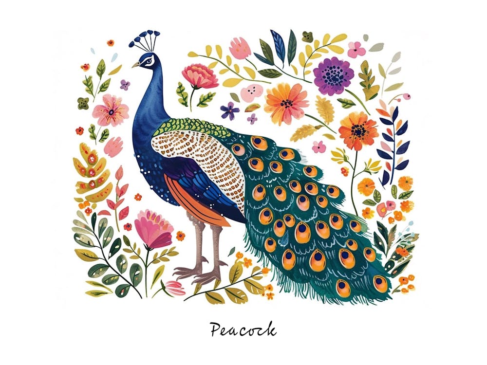 Petit Paon Floral 1 - Affiche