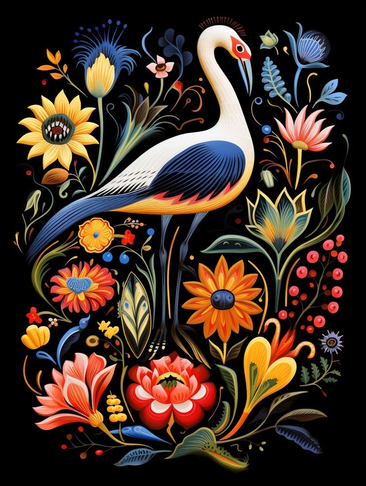 Illustration d'Oiseau Folklorique Grue 1