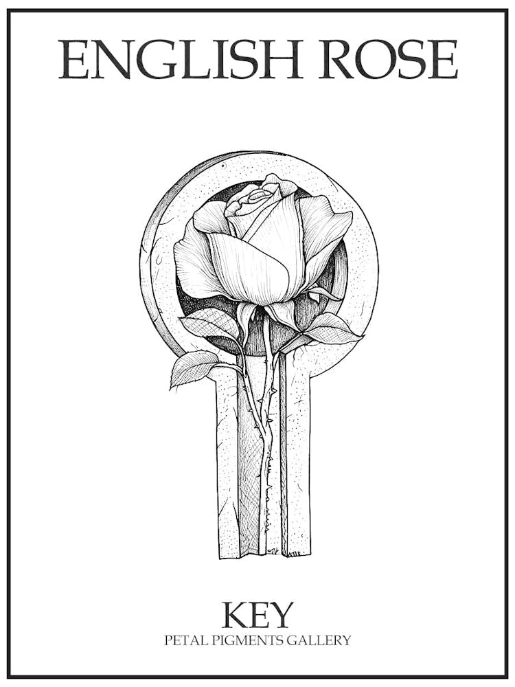 English Rose Key Line Drawing 2 Poster