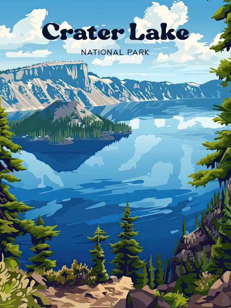 Crater Lake National Park Serene Travel Art